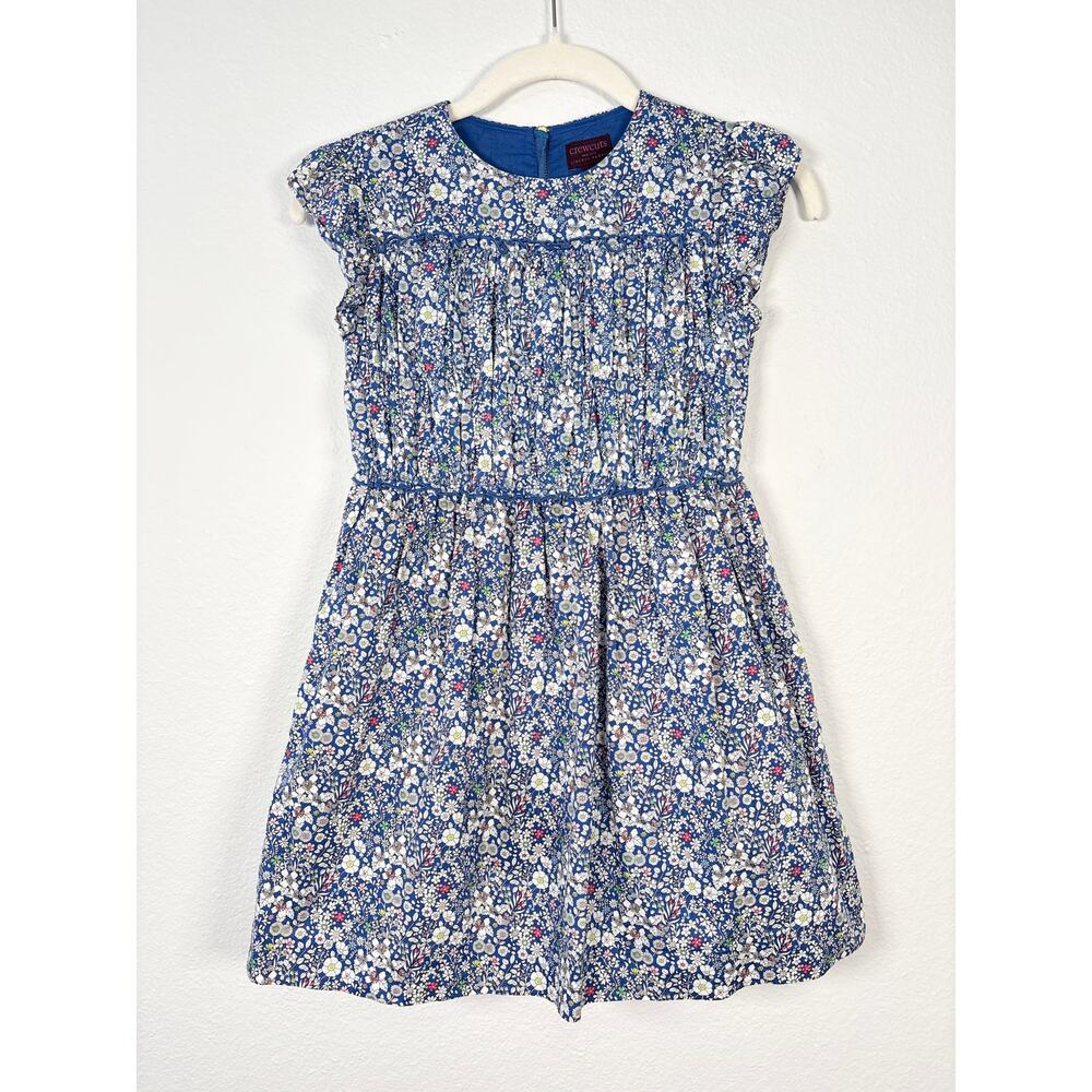 Girls J. Crew Crewcuts Liberty Fabrics Blue Floral Print Cap Sleeve Ruffle Dress